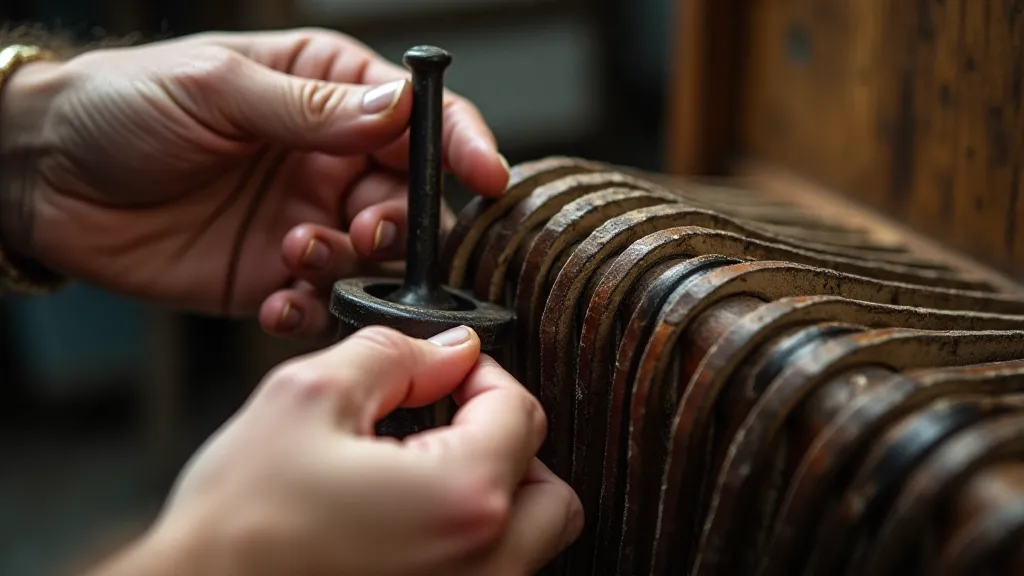 Accordion bellows being oiled.