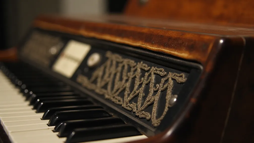 Close-up of an antique accordion's bellows and keys.
