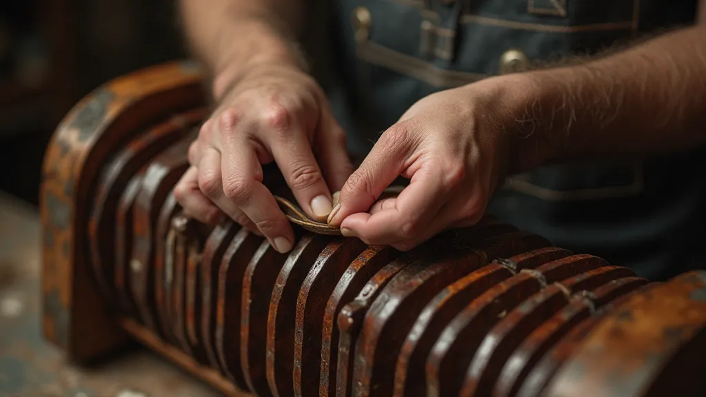 Craftsman repairing an accordion bellows