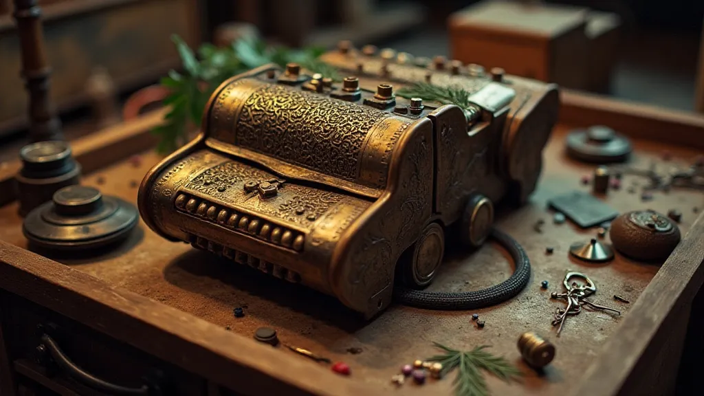 Vintage accordion on workbench