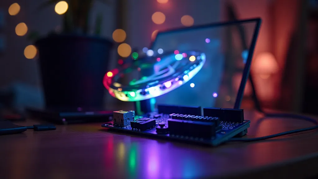 Arduino microcontroller connected to an LED strip for lighting effects.
