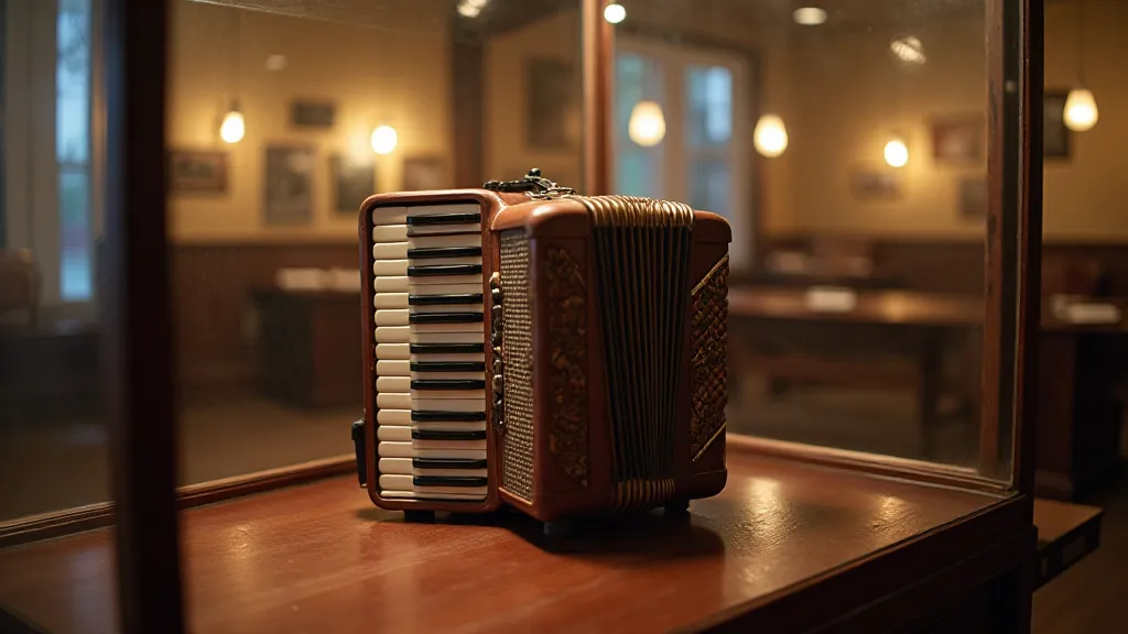 Antique accordion in a museum display